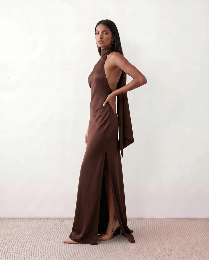 Winnie | Satin Halter Maxi Dress