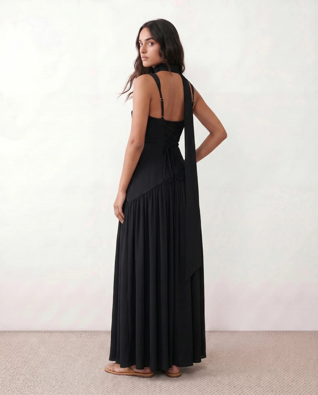 Ines | Basque Waist Lace-Up Maxi Dress