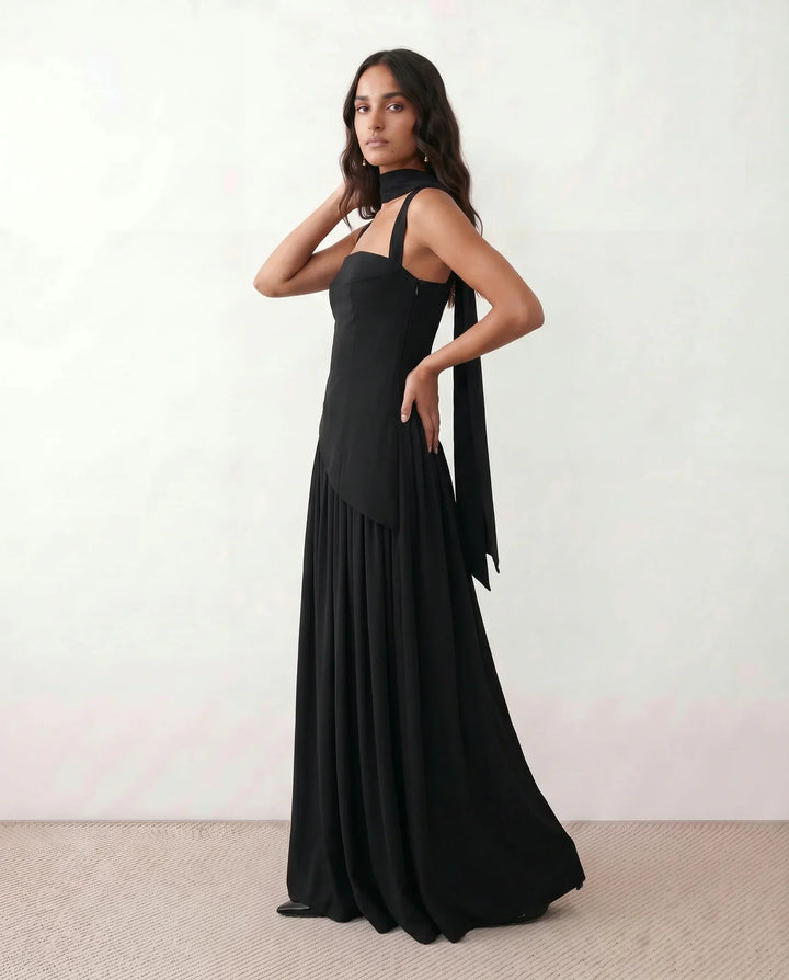 Ines | Basque Waist Lace-Up Maxi Dress