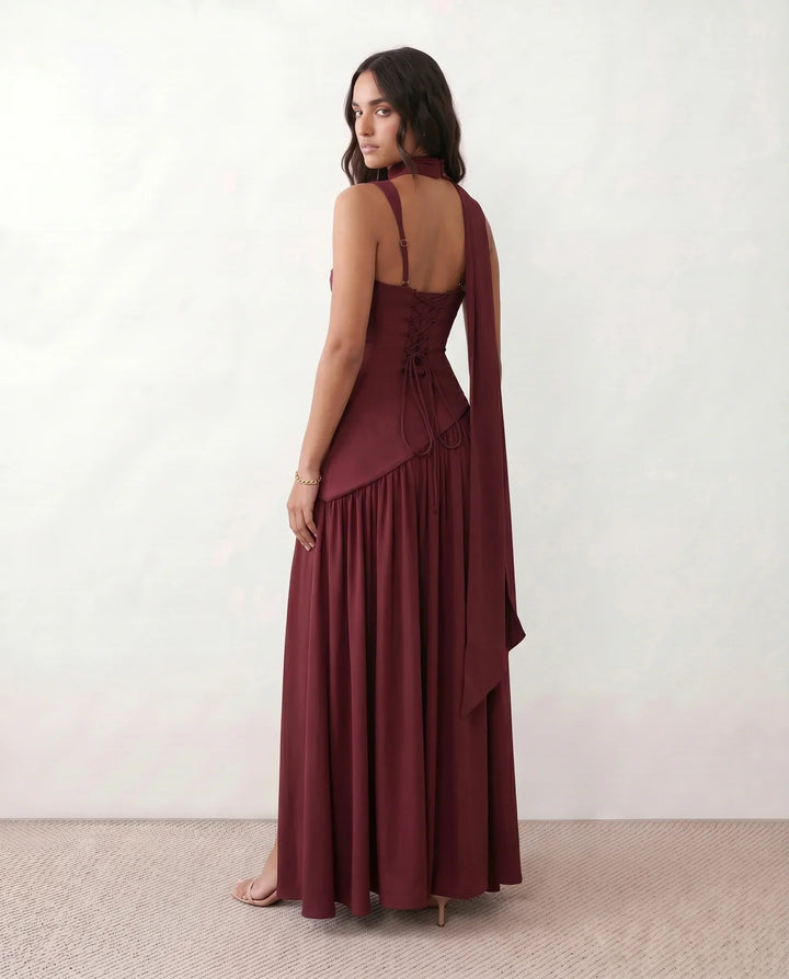 Ines | Basque Waist Lace-Up Maxi Dress