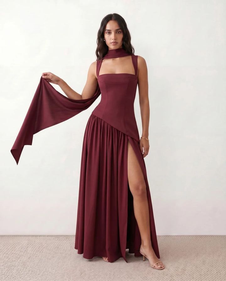 Ines | Basque Waist Lace-Up Maxi Dress