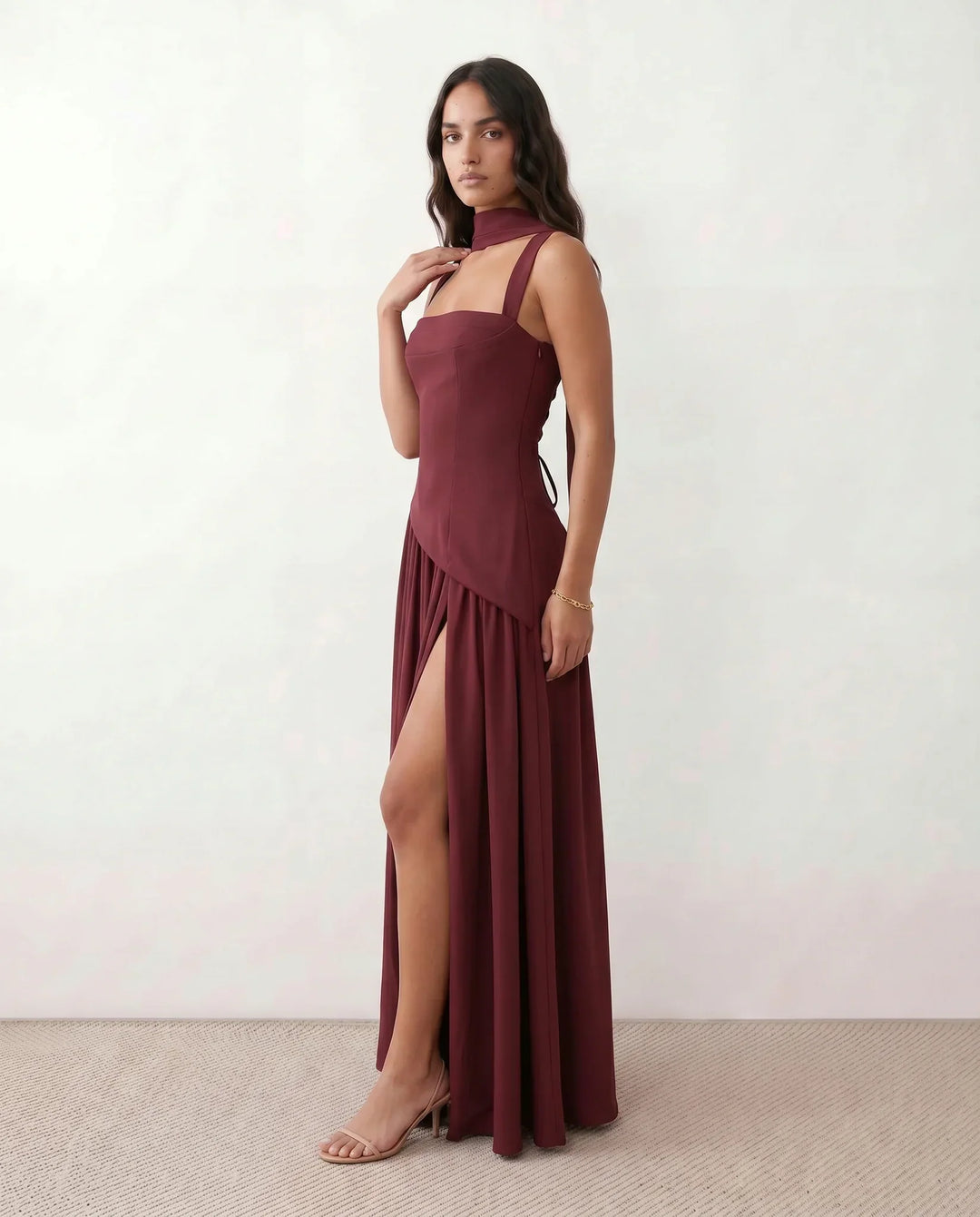 Ines | Basque Waist Lace-Up Maxi Dress