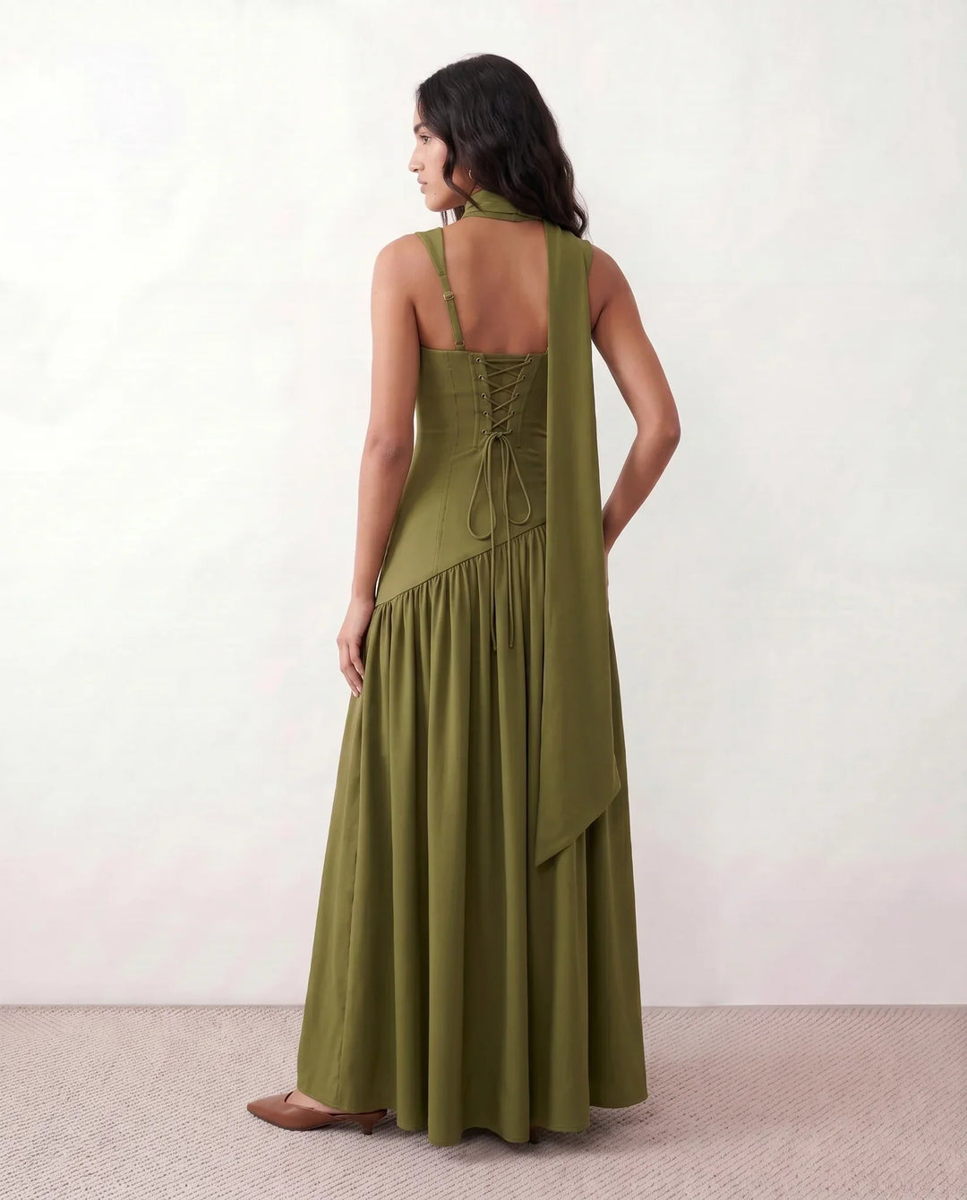 Ines | Basque Waist Lace-Up Maxi Dress