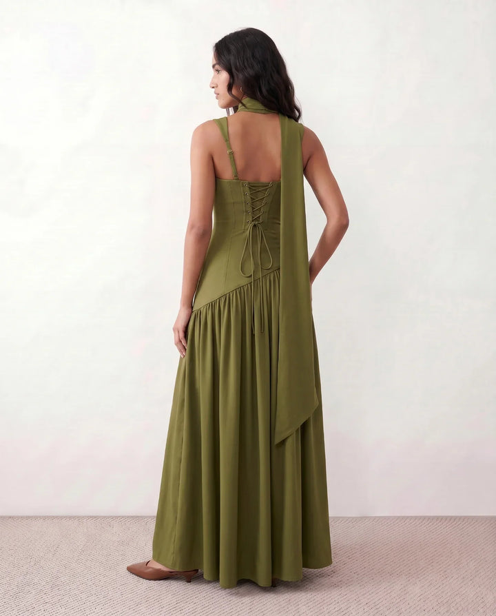 Ines | Basque Waist Lace-Up Maxi Dress
