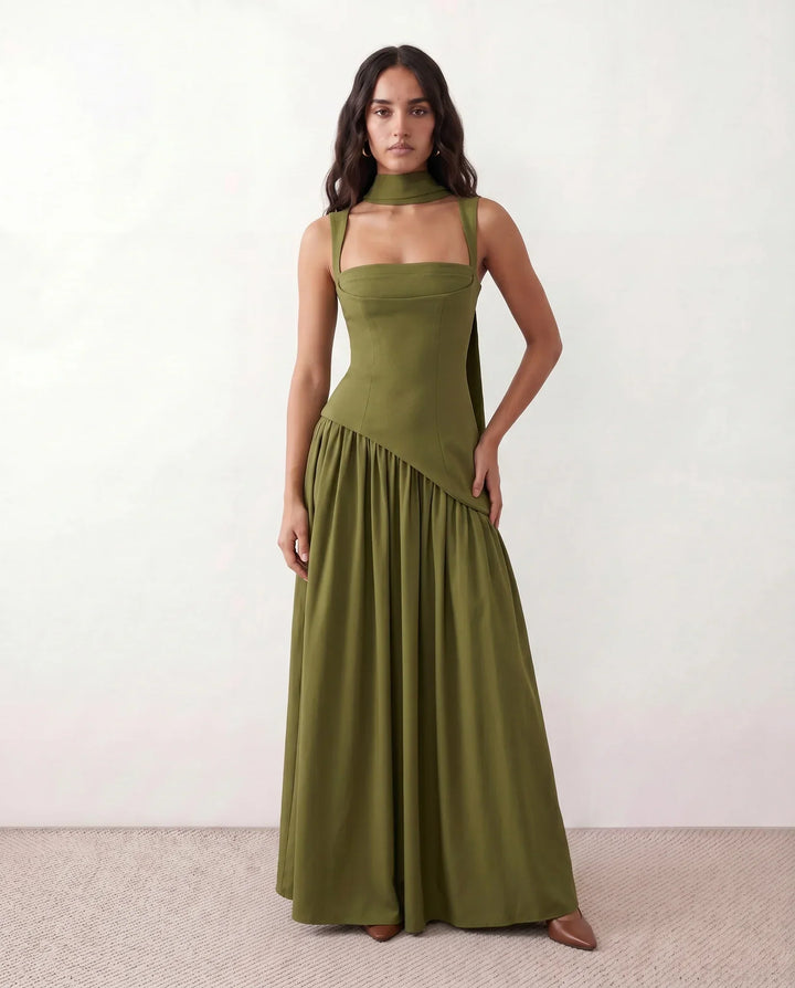 Ines | Basque Waist Lace-Up Maxi Dress