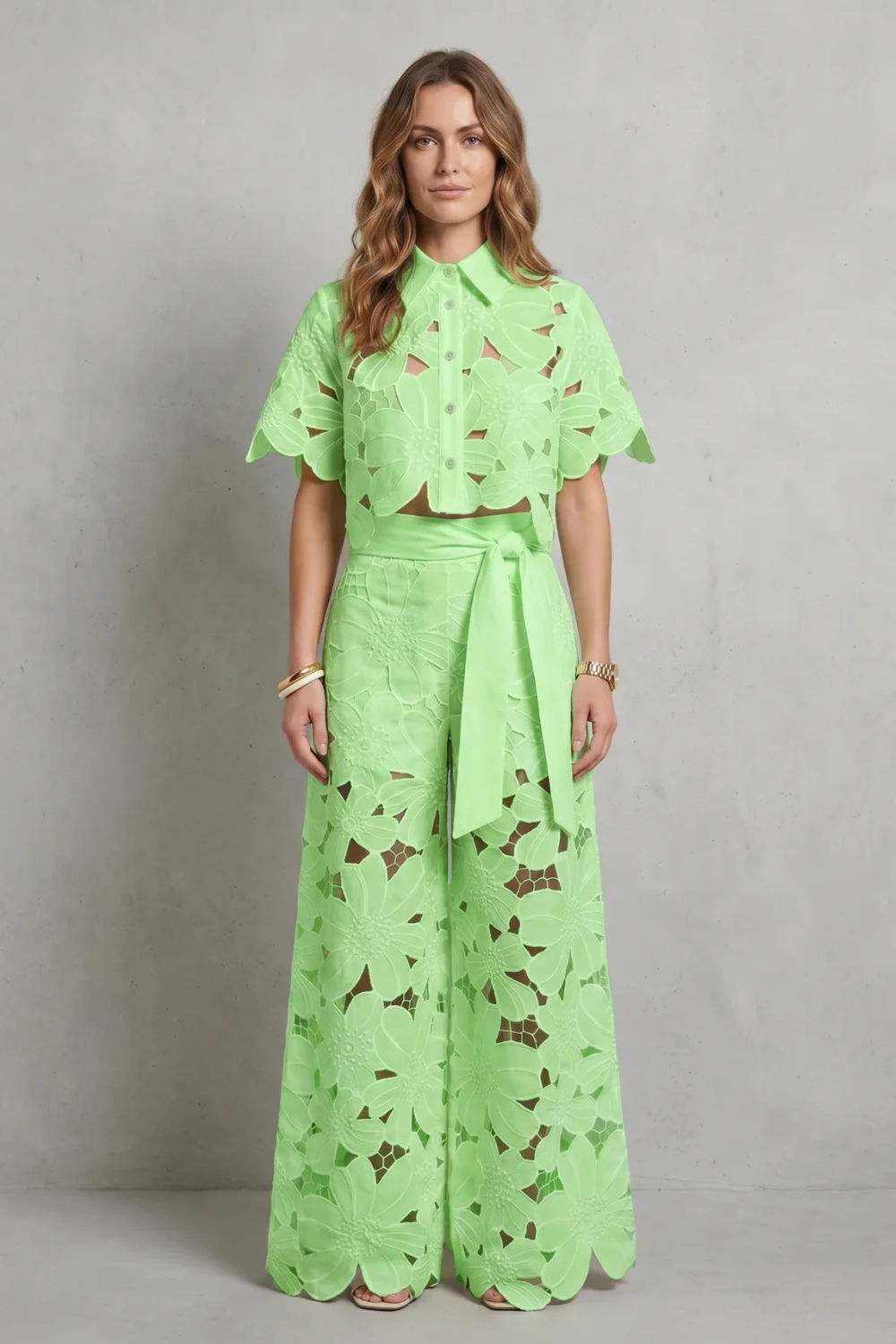 Bellarisse | Embroidered Lace Top &amp; Skirt Set
