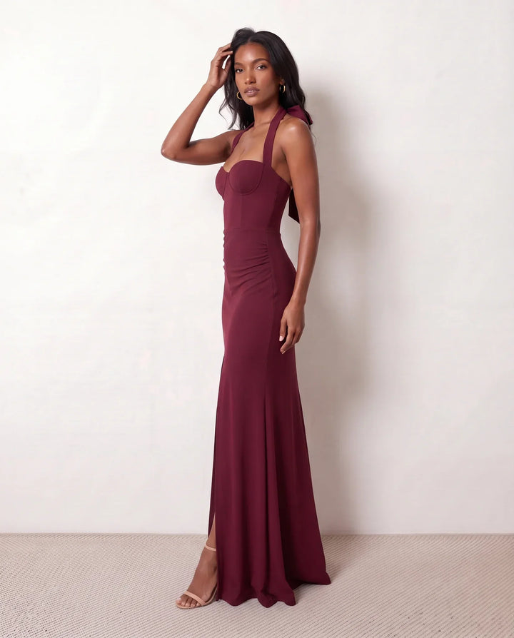 Viorela | Halter Sweetheart Backless Maxi Dress