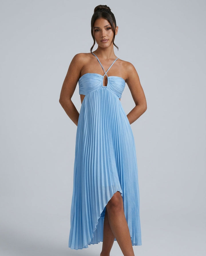 Halara | Pleated Halter Open Back Maxi Dress