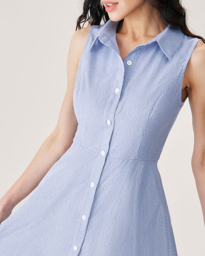 Delphine | Blue Striped Button Mini Dress