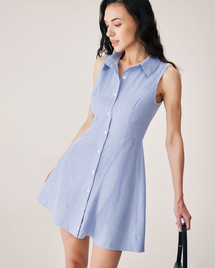 Delphine | Blue Striped Button Mini Dress