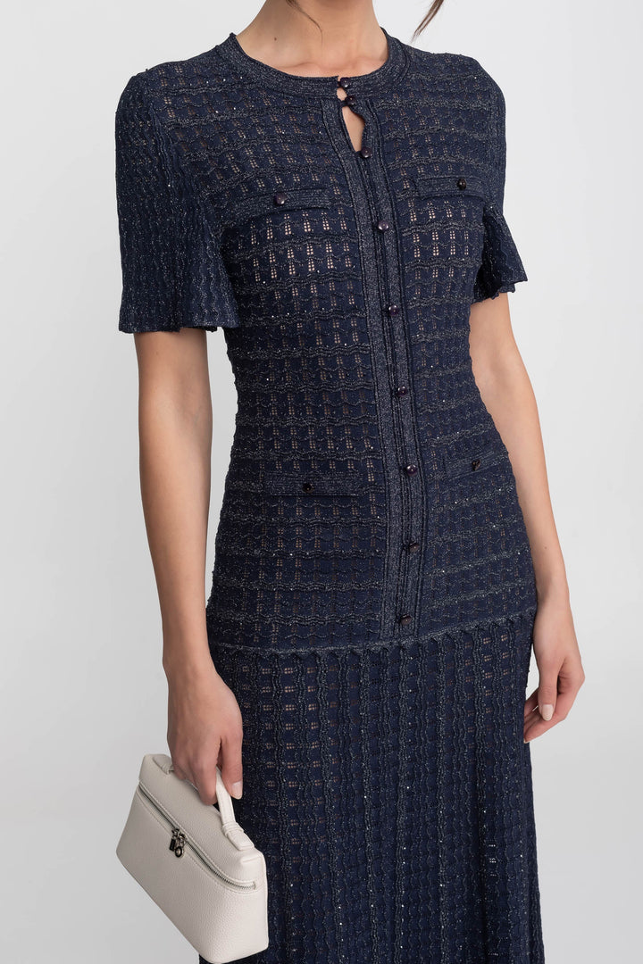 Priya | Short Sleeve Shimmer Knit Midi Dress