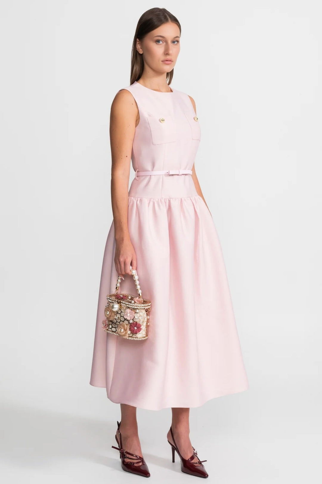 Aria | Belted Sleeveless Midi Dress with Front Pockets