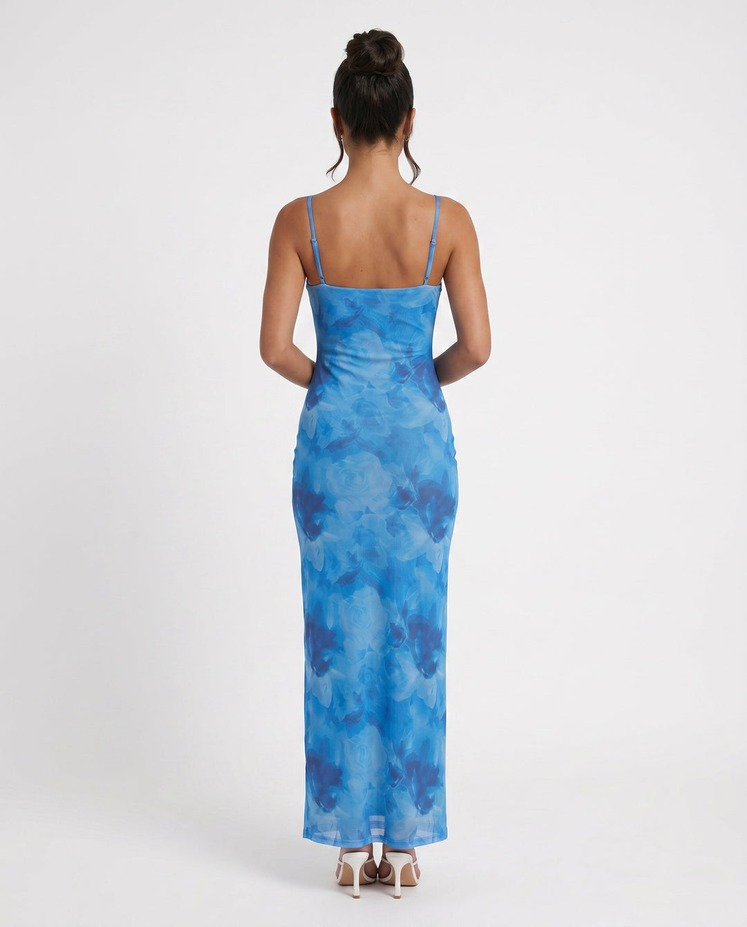 Leona | Spaghetti Strap Lace-Up Abstract Print Maxi Dress