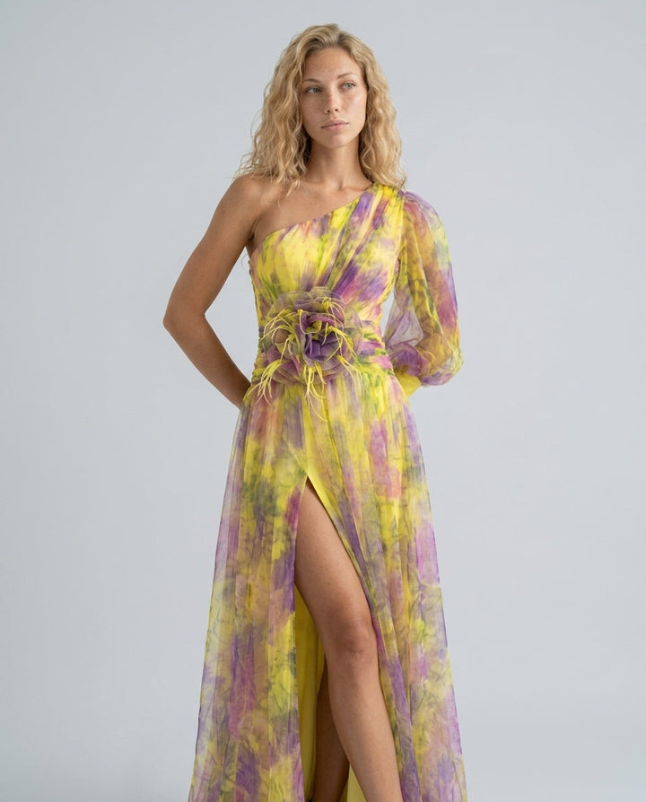 Celeste | Maxi Off-Shoulder Printed Split Dress