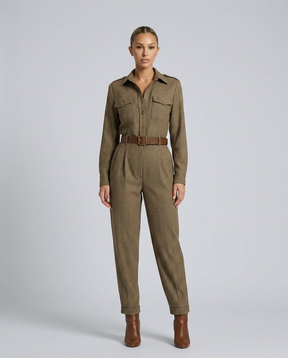 Harper | Tweed Plaid Utility Jumpsuit