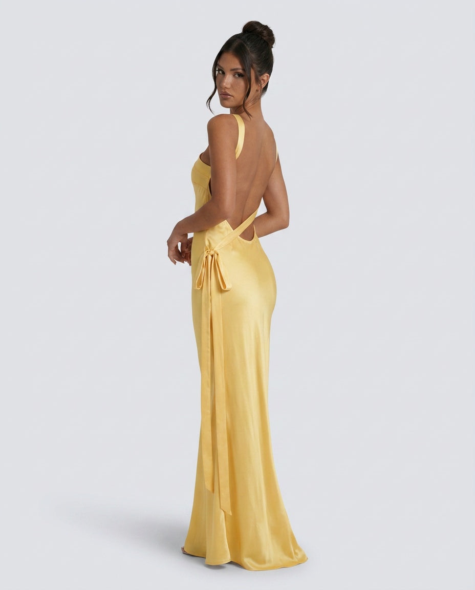 Mira | Semi-Sheer One Shoulder Satin Maxi Dress