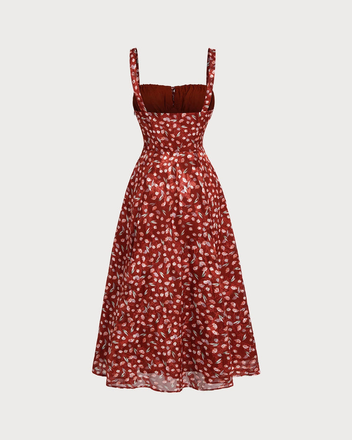 Leona | Floral Print Spaghetti Strap Midi Dress