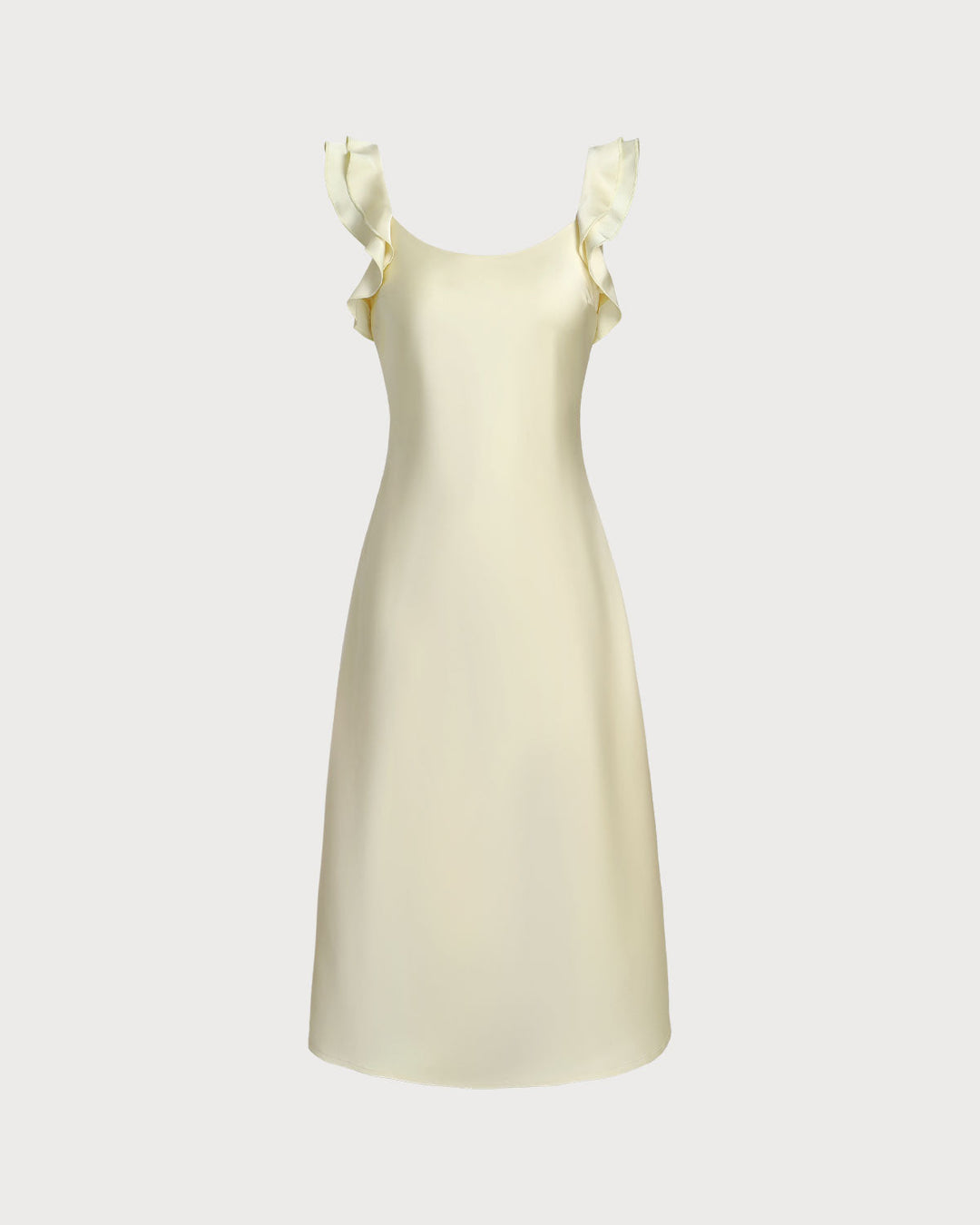 Nadia | Square Neck Ruffle Satin Midi Dress