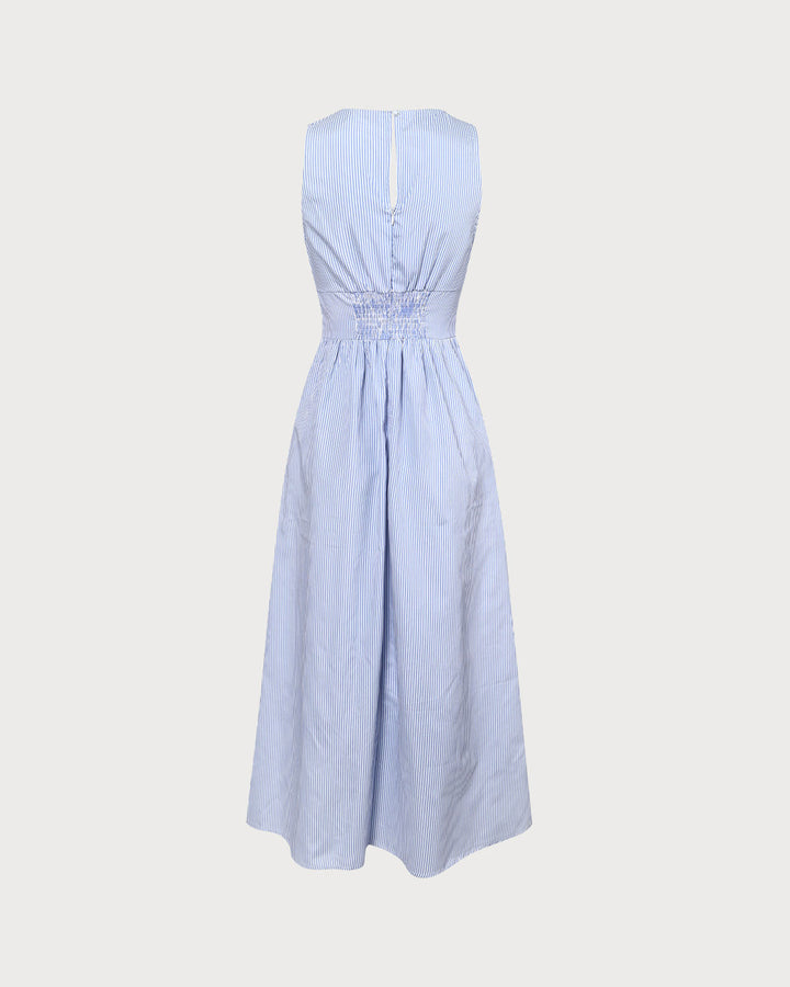 Indira | V-Neck Shirred Striped Maxi Dress