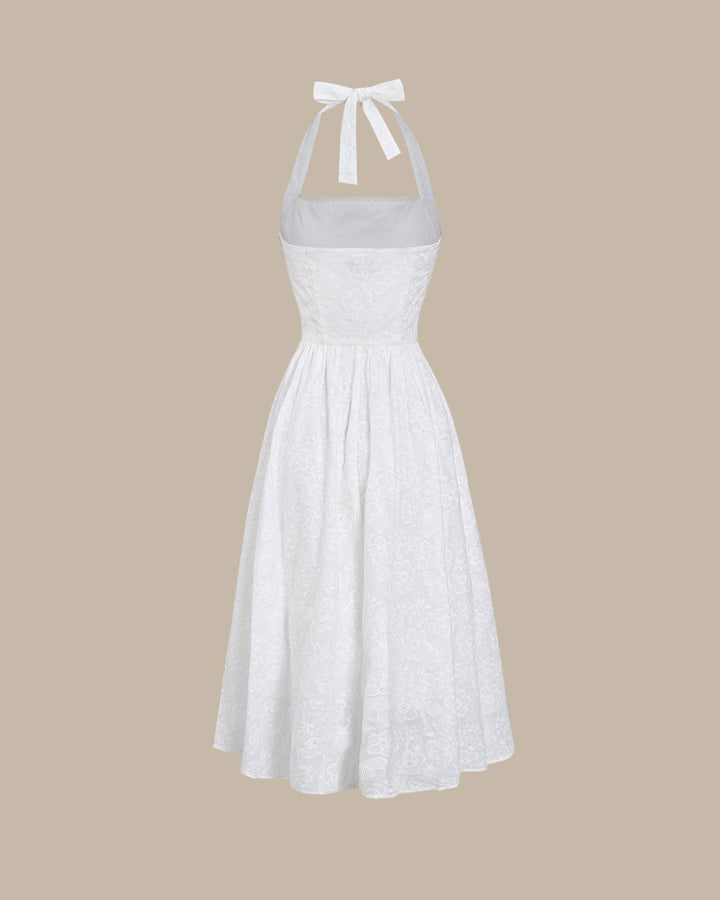 Kira | Embroidered Halter Midi Dress
