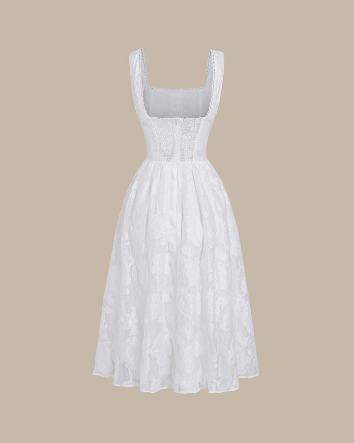 Willa | Shirred Jacquard Slip Midi Dress