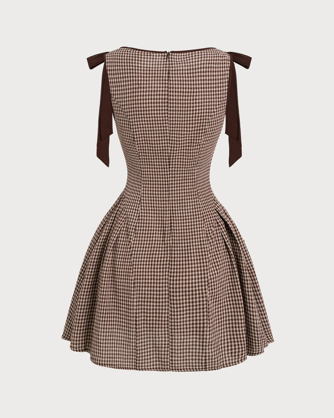 Reva | Brown Gingham Tie Strap Mini Dress