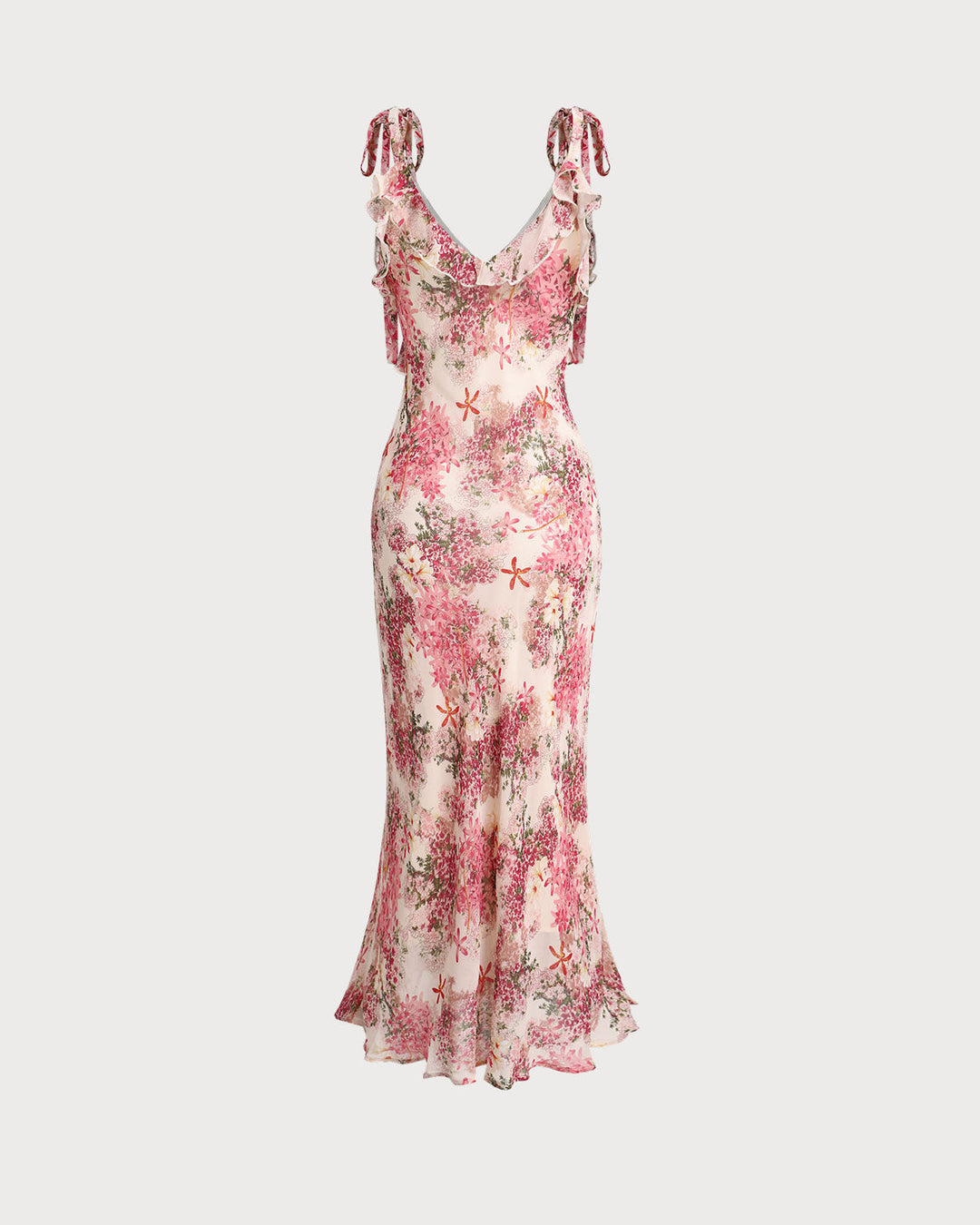 Delphine | Floral Ruffle Tie Strap Midi Dress