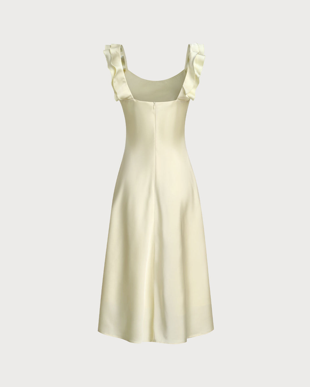 Nadia | Square Neck Ruffle Satin Midi Dress