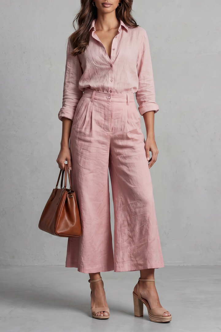 Elavine | Linen-Finish Wide-Leg Co-ord Set