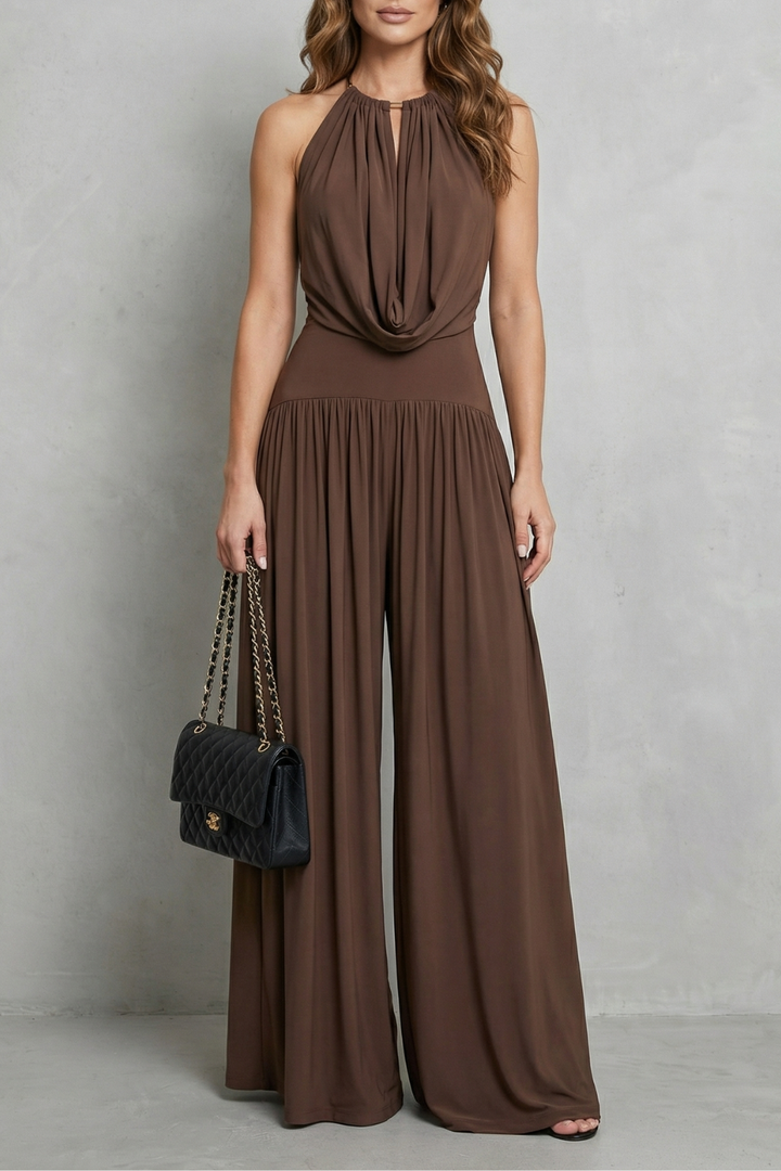 Naia | Draped Halter Wide-Leg Two-Piece Set