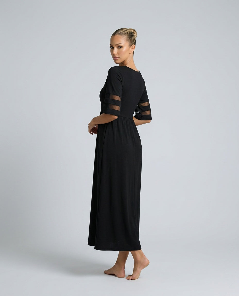 Sienna | Round Neck Mesh Stripe Maxi Dress