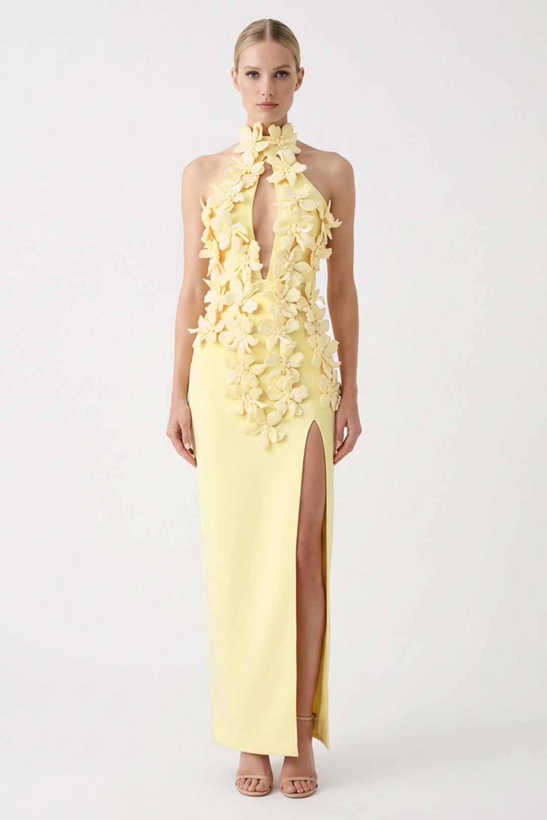 Kira | 3D Floral Halter Neck Bandage Maxi Dress