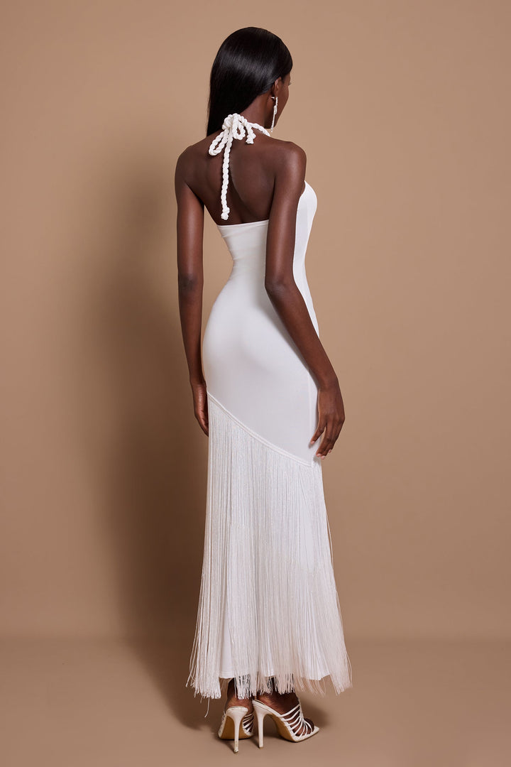 Maeve | Halter Neck Cut-Out Tassel Maxi Dress
