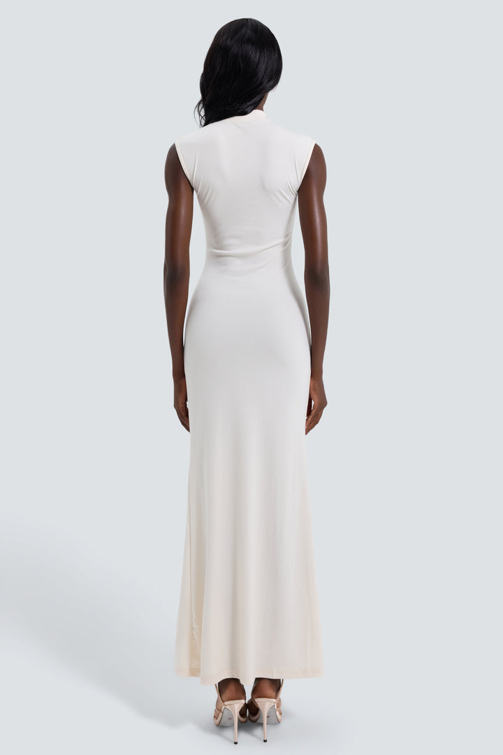 Verity | Faux Pearl Beaded Slit Maxi Dress