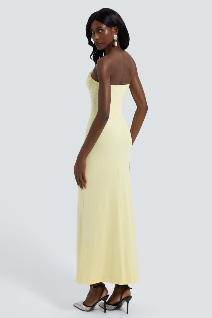 Thea | Off-Shoulder Lace Splice See-Through Maxi Dress