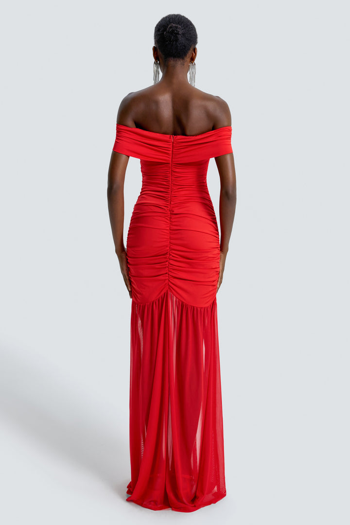 Xenia | Off-Shoulder Mesh Spliced Maxi Dress