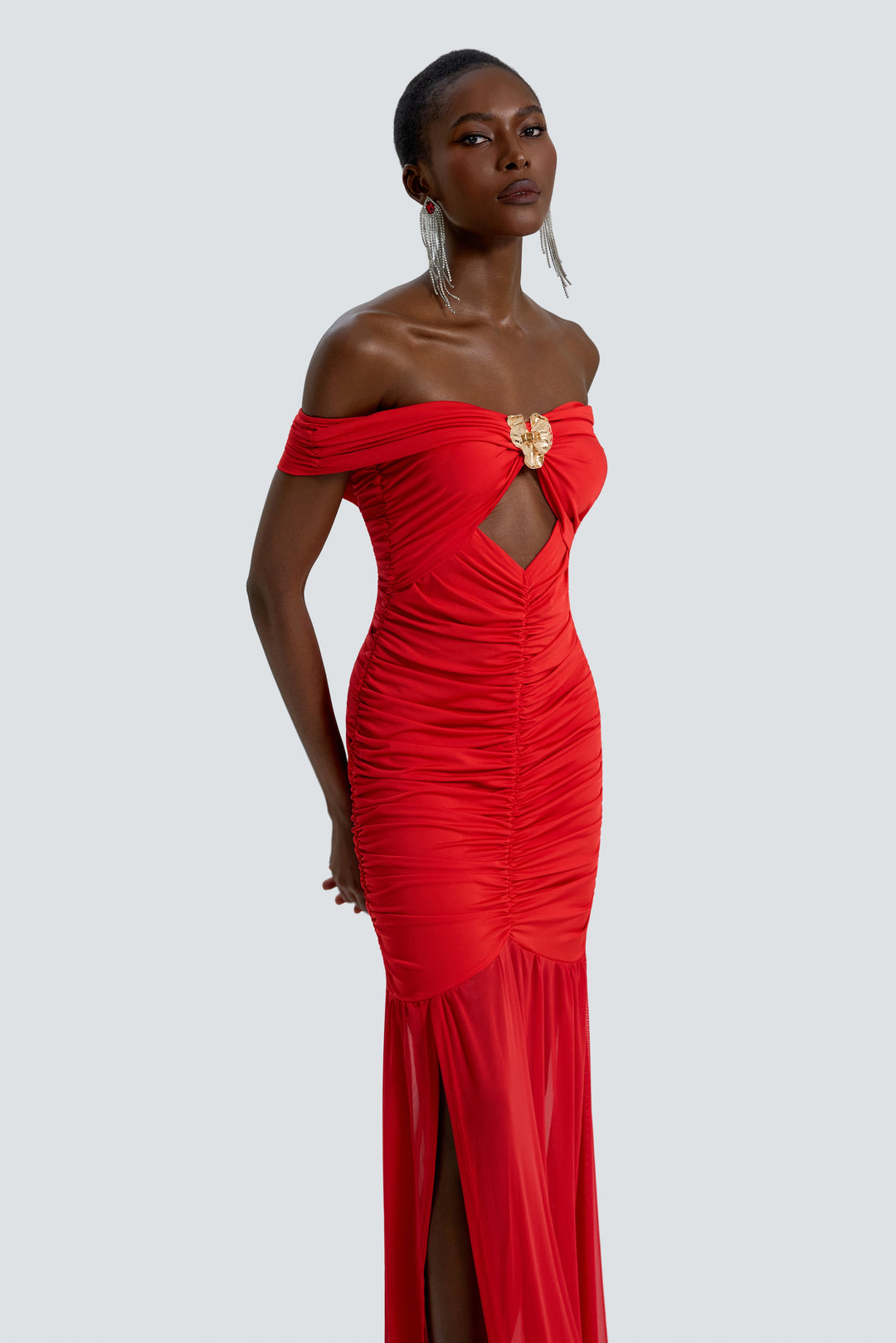 Xenia | Off-Shoulder Mesh Spliced Maxi Dress