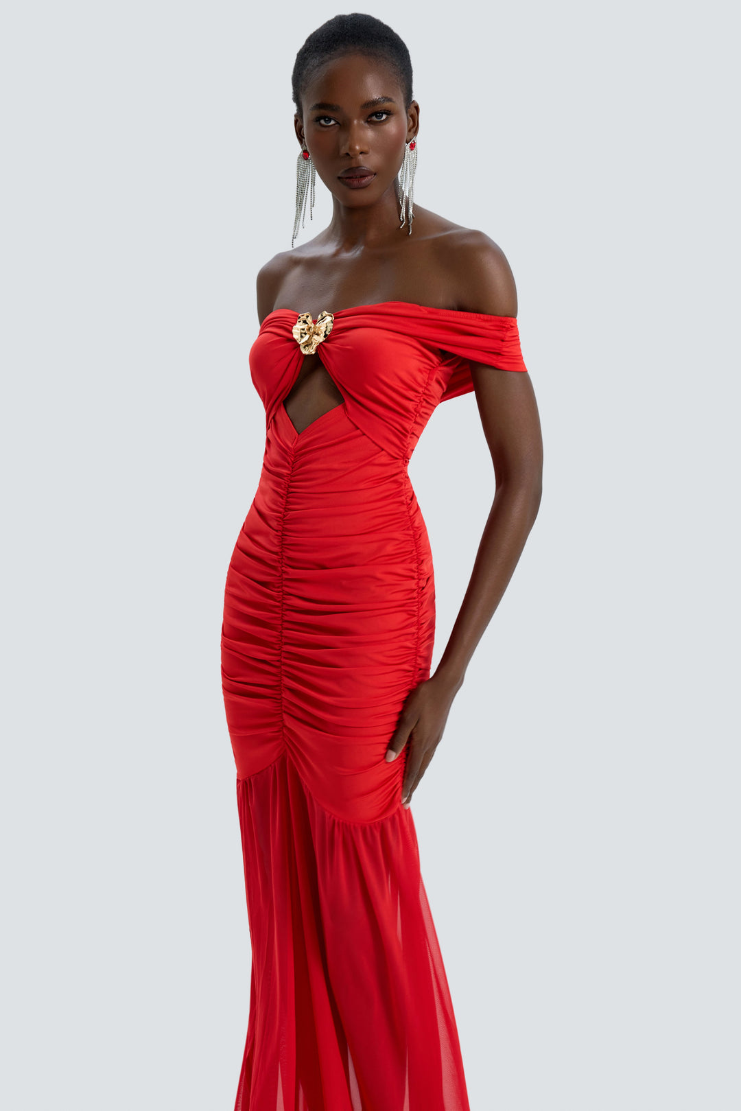 Xenia | Off-Shoulder Mesh Spliced Maxi Dress