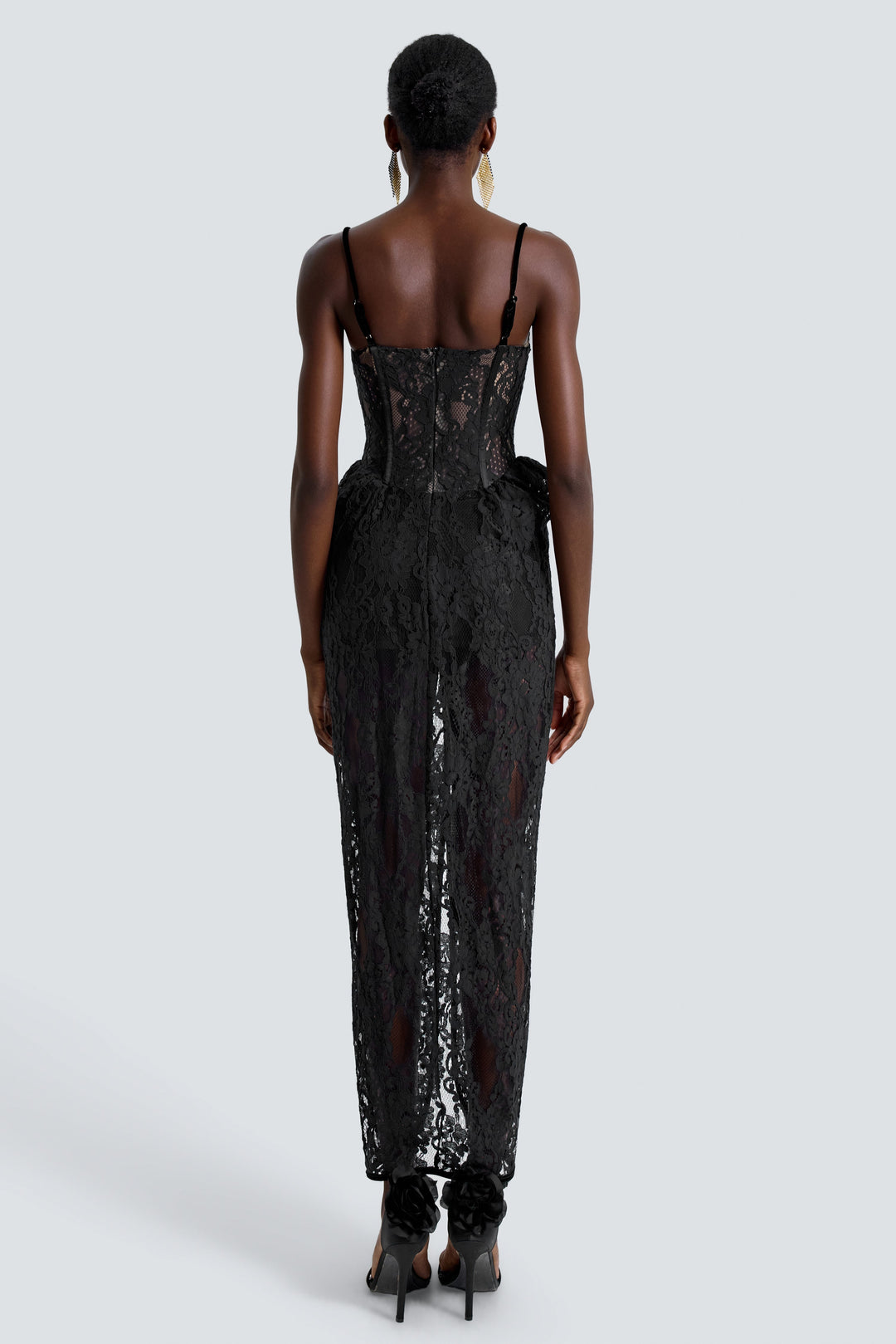 Giselle | Lace See-Through Side Slit Maxi Dress