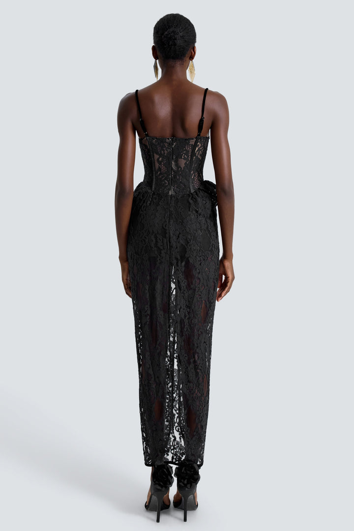 Giselle | Lace See-Through Side Slit Maxi Dress