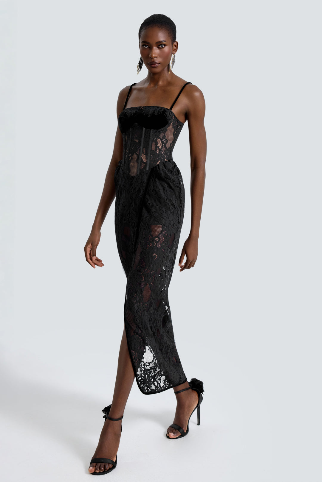 Giselle | Lace See-Through Side Slit Maxi Dress