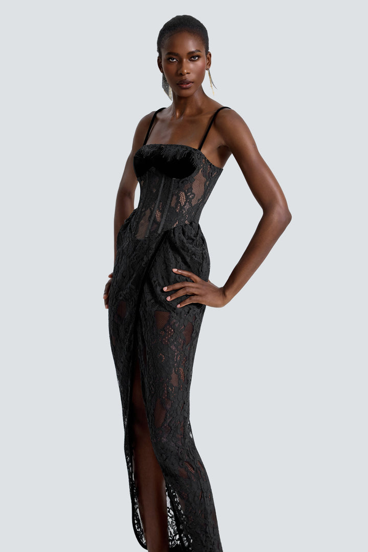 Giselle | Lace See-Through Side Slit Maxi Dress
