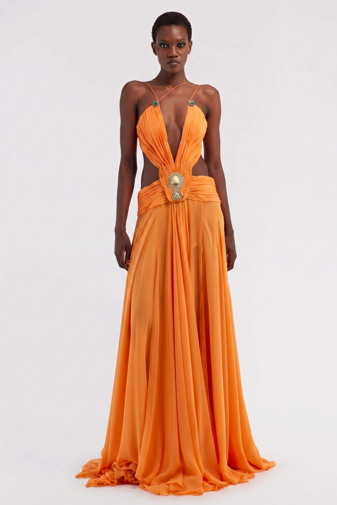 Orla | Chiffon Cut-Out Gathered Maxi Dress