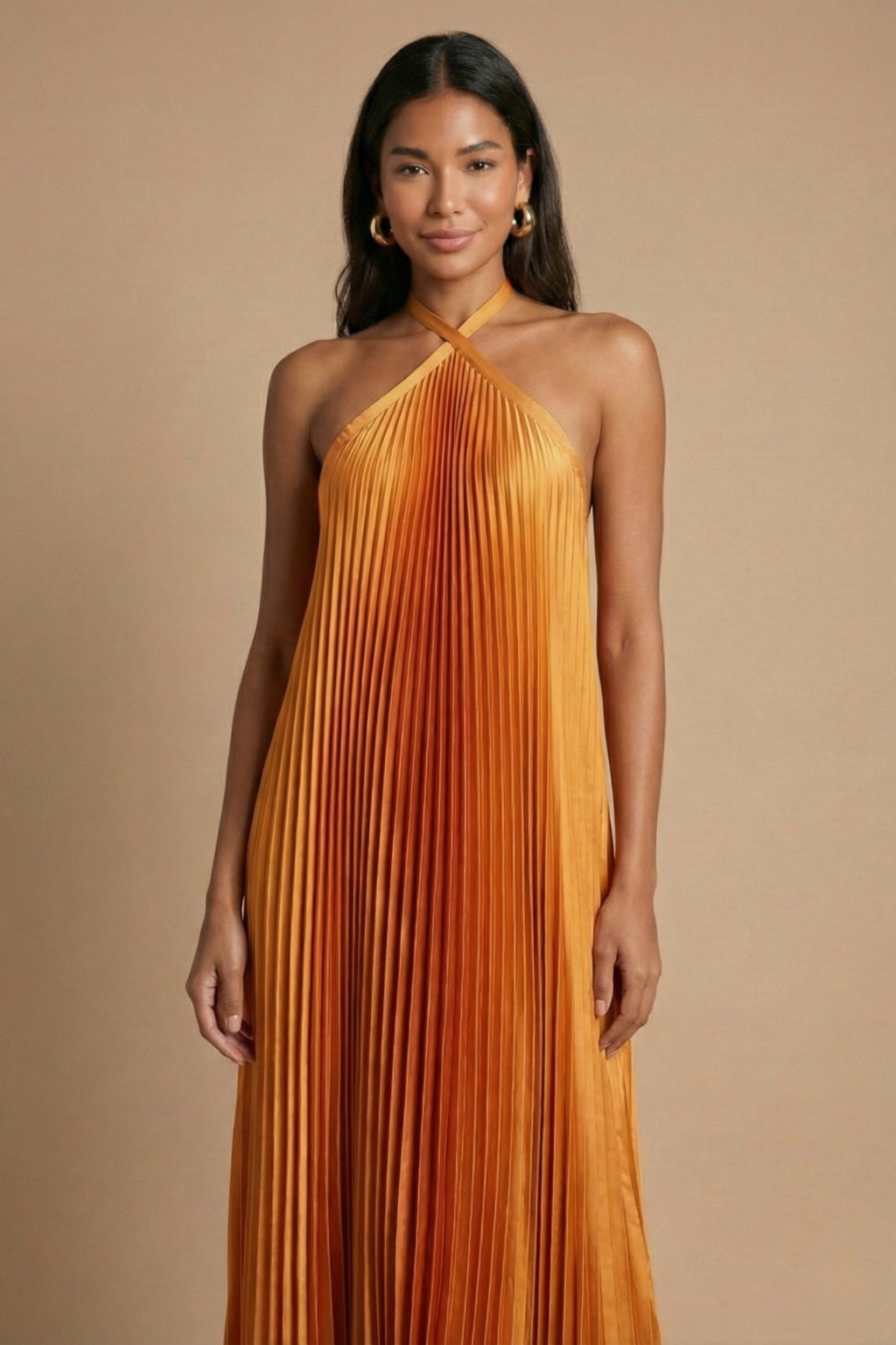 Greta | Open Back Halter Pleated Maxi Dress