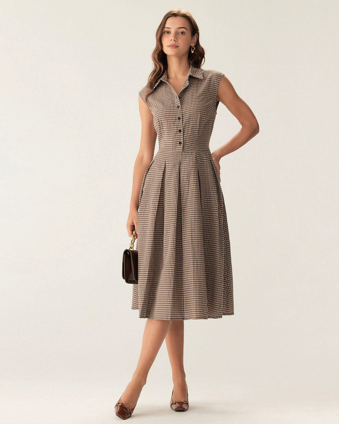 Harriet | Plaid Button Pleated Midi Dress