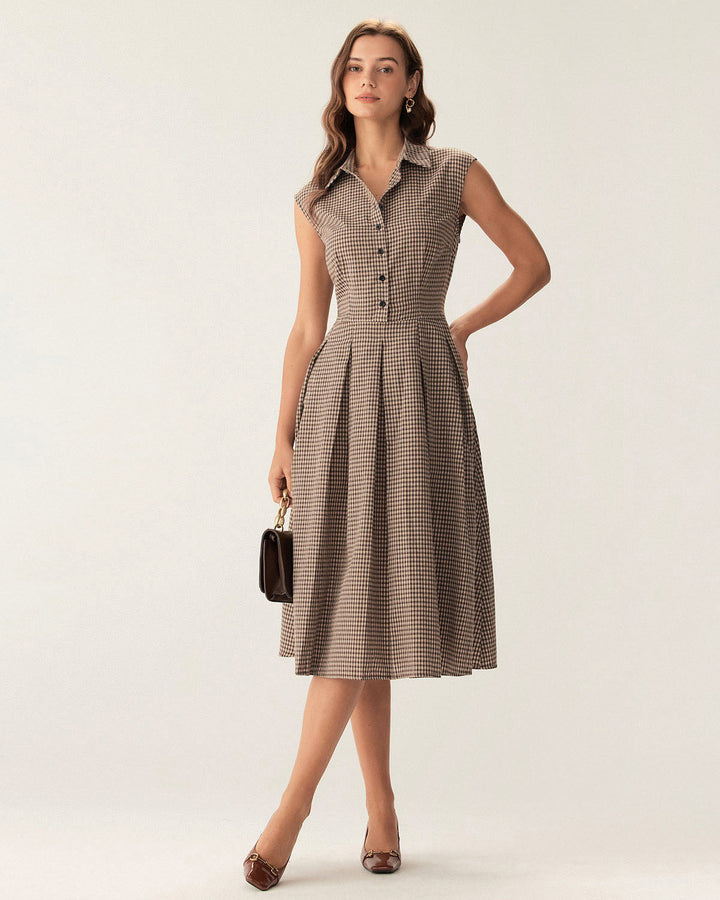 Harriet | Plaid Button Pleated Midi Dress