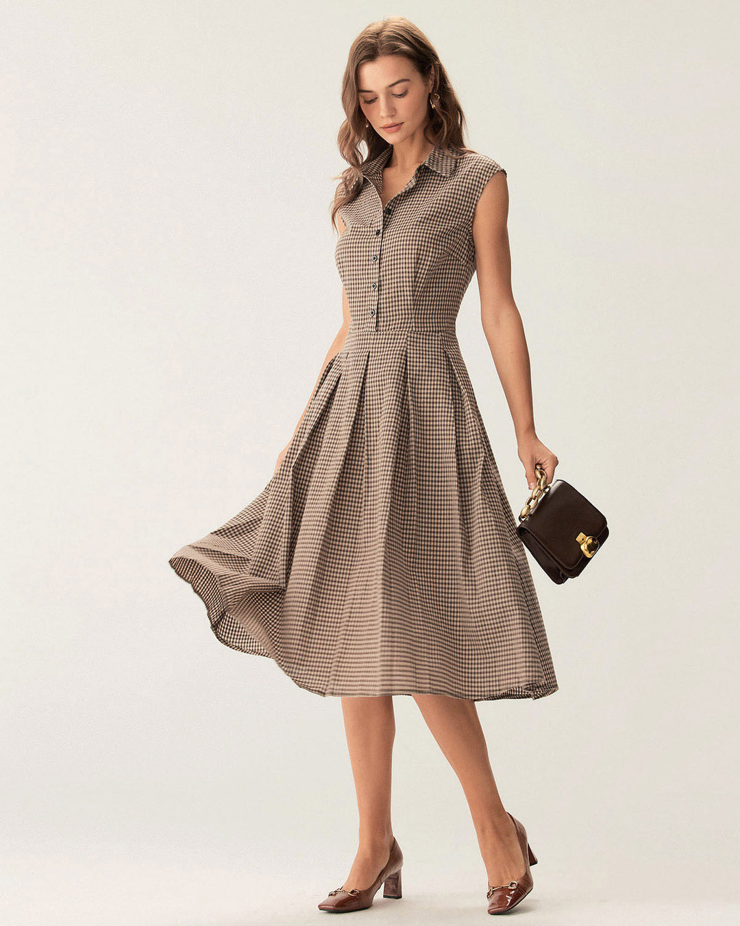 Harriet | Plaid Button Pleated Midi Dress