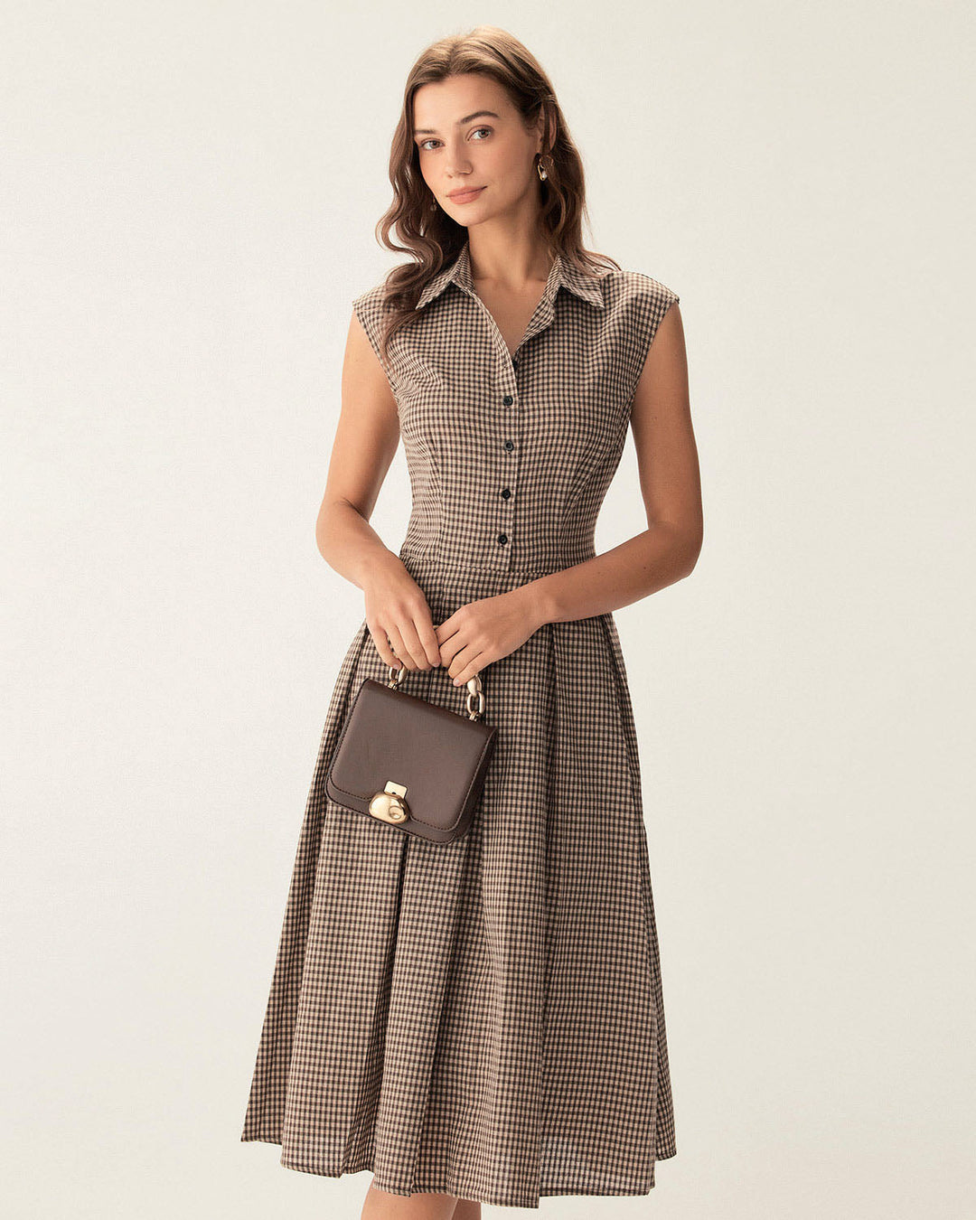 Harriet | Plaid Button Pleated Midi Dress