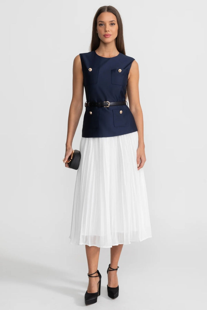 Rosa | Belted Contrast Sleeveless Midi Dress