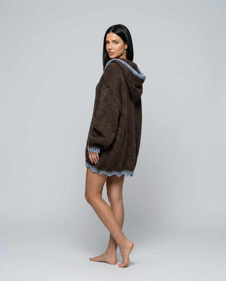 Harlow | Hooded Pink-Trim Knit Mini